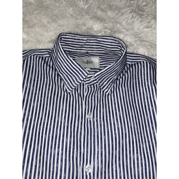 Olzen “ Standard Fit” Men’s Sz. 100 Blue Striped Button Down. Light, Exc. Cond - Picture 7 of 12